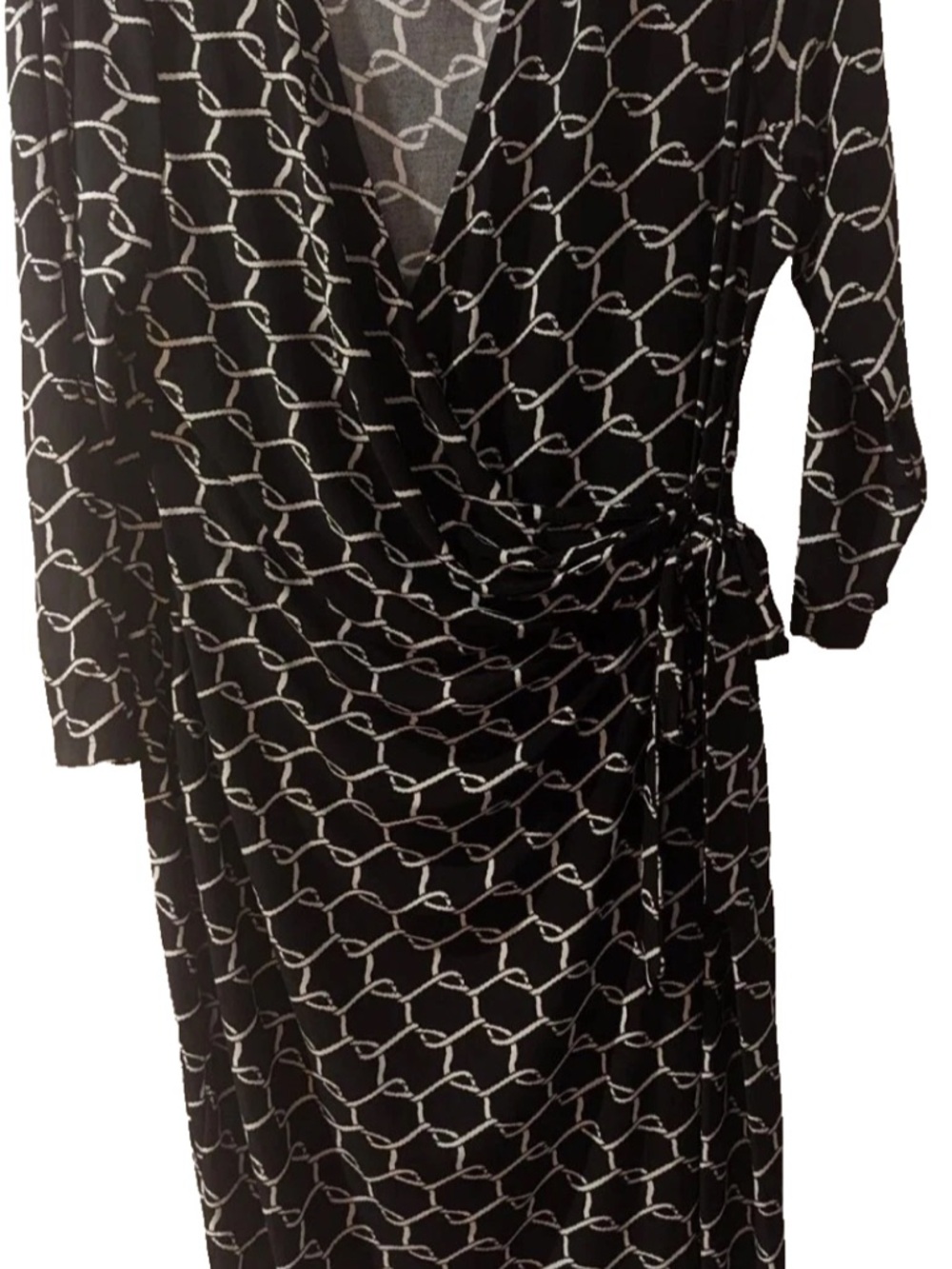 Anne Klein Women's Faux Wrap Dress Black White Geometric Print Midi Dress Sz 16